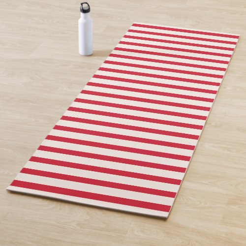 Red and White Striped Modern Christmas Stripe Yoga Mat