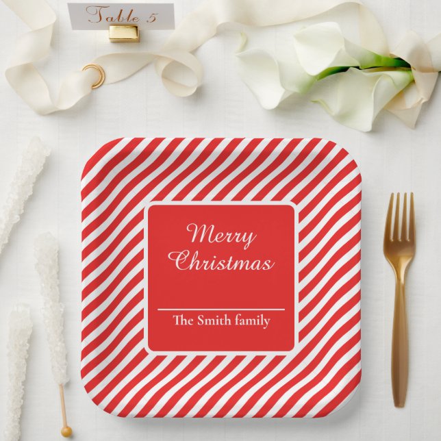 Red and white striped paper plates (Wedding)