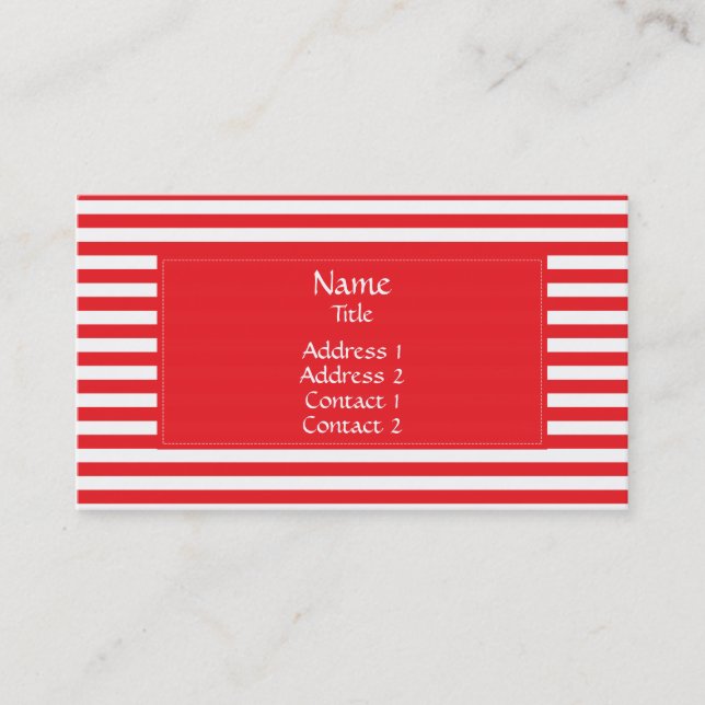 Red and White Striped Pattern Business Card (Front)