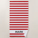 Red And White Striped  Personalized Beach Towel at Zazzle