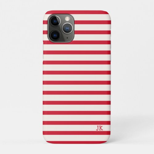 Red and White Striped Personalized Initials iPhone 11 Pro Case