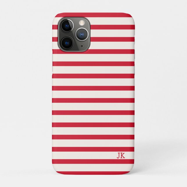 Red and White Striped Personalized Initials Case-Mate iPhone Case (Back)