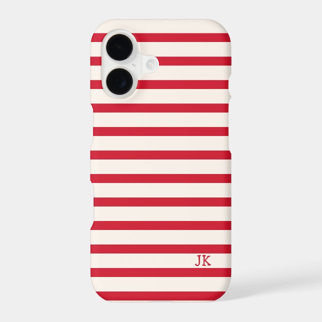 Red and White Striped Personalized Initials iPhone Case (Back)