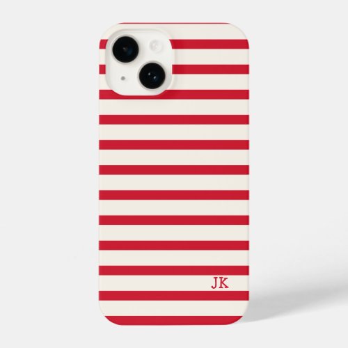 Red and White Striped Personalized Initials iPhone 14 Case