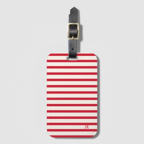 Red and White Striped Personalized Initials Luggage Tag