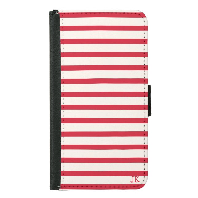 Red and White Striped Personalized Initials Samsung Galaxy Wallet Case (Front)