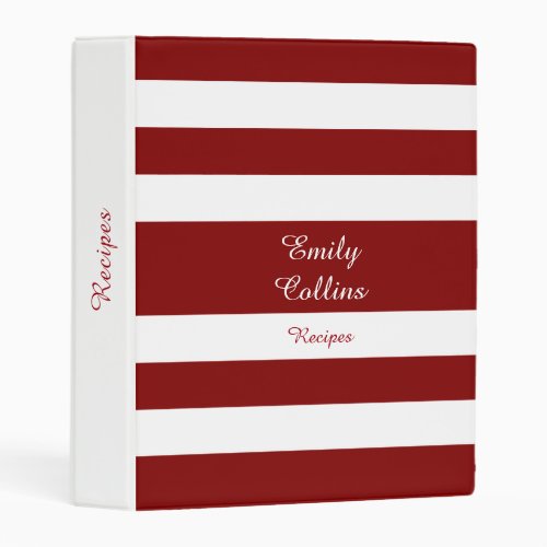 Red And White Striped Personalized Name Text Mini Binder