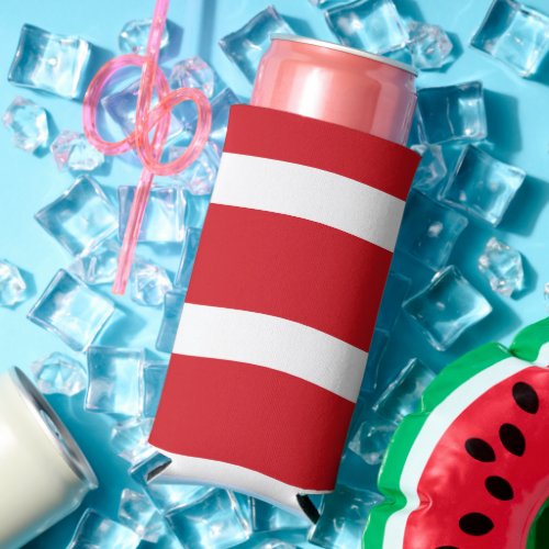 Red and white striped seltzer can cooler