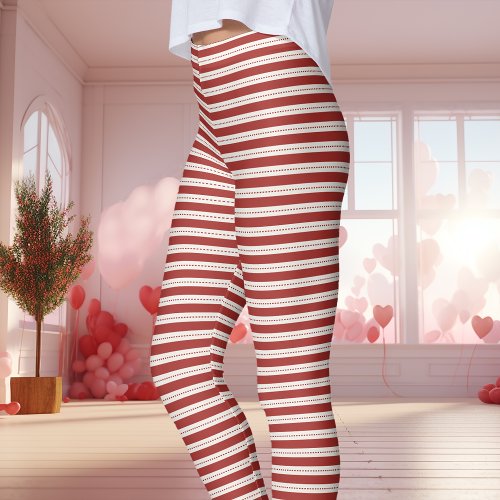 Red And White Striped Valentine'S Day Leggings