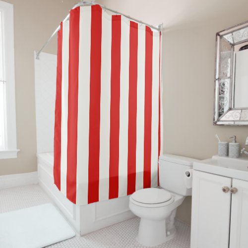 Red and White Striped vertical stripes Shower Curtain