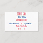 Red and White Striped w/BarberPole, Straight Razor Business Card (Back)