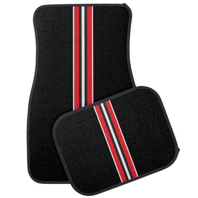 Red and White Stripes Car Floor Mat (Set)