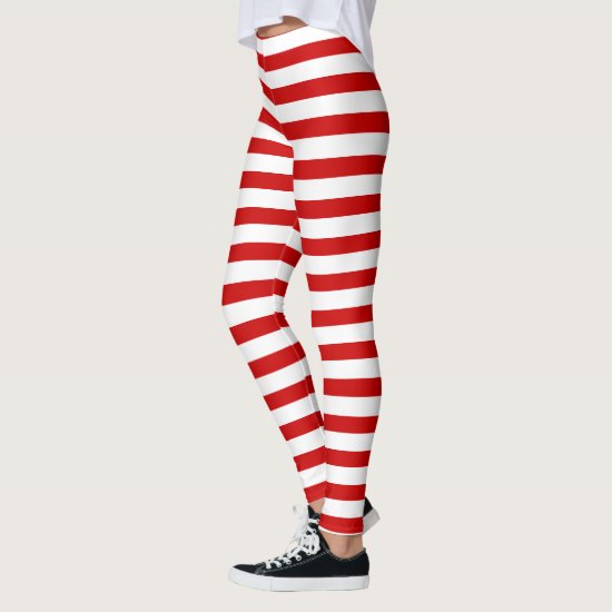 Red and White Stripes Christmas Elf Pattern Leggings