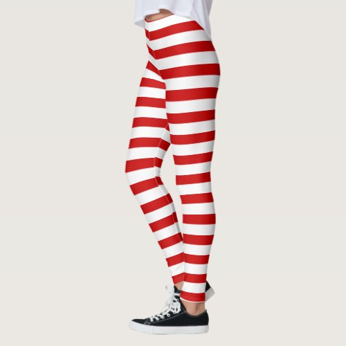 Red and White Stripes Cute Christmas Elf Holiday Leggings