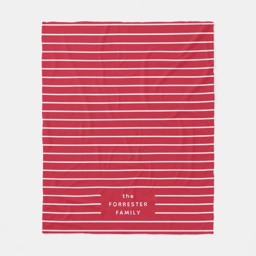 Red and white stripes cute simple family name fleece blanket