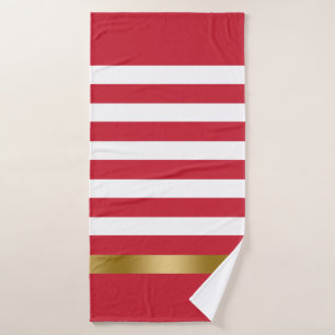 Red and white stripes gold accent bath towel