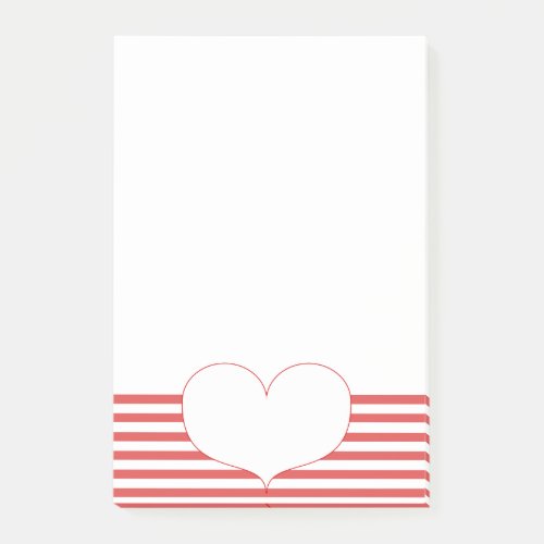 Red and White Stripes  Heart Post_it Notes