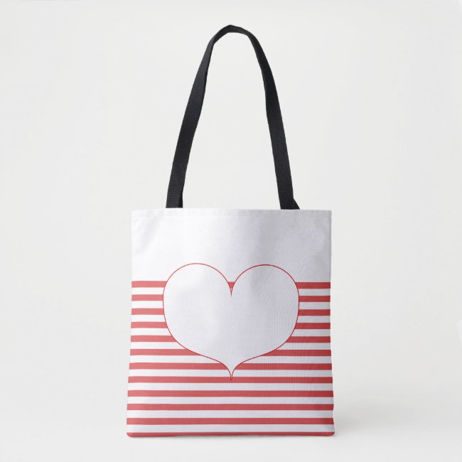Red and White Stripes & Heart Tote Bag