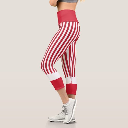 Red and White stripes High Waisted Capris