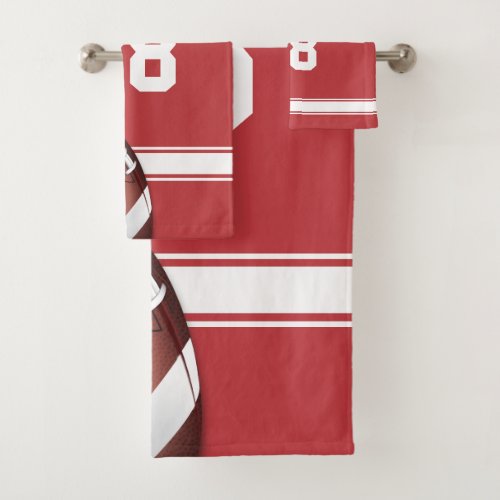 Red and White Stripes Jersey Football Bath Towel Set