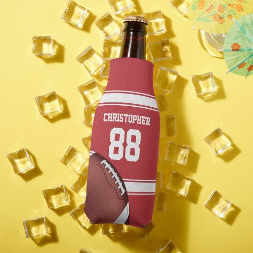 Red and White Stripes Jersey Football Bottle Cooler