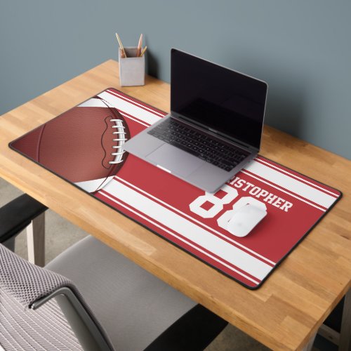 Red and White Stripes Jersey Grid Iron Football Desk Mat