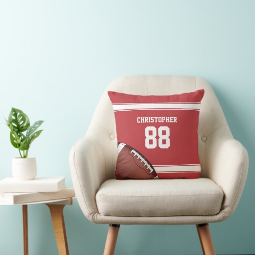 Red and White Stripes Jersey Grid Iron Football Throw Pillow