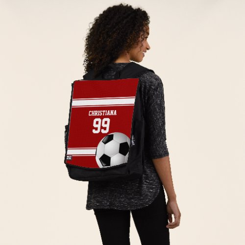 Red and White Stripes Jersey Soccer Ball Backpack