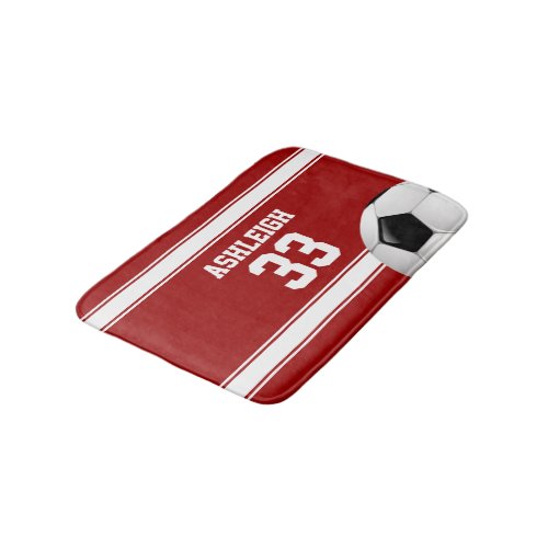 Red and White Stripes Jersey Soccer Ball Bath Mat