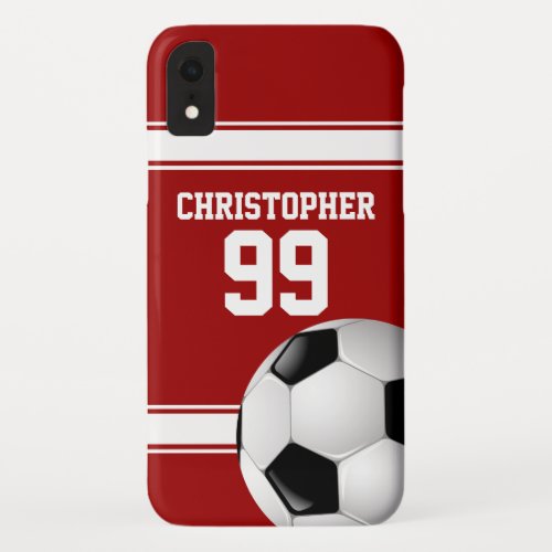 Red and White Stripes Jersey Soccer Ball iPhone XR Case
