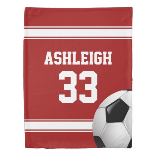 Red and White Stripes Jersey Soccer Ball Duvet Cover