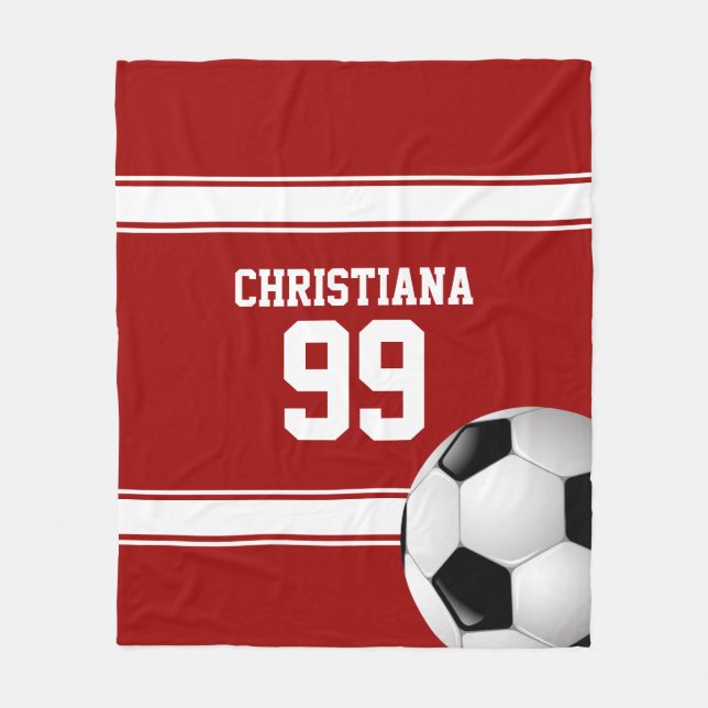 Red and White Stripes Jersey Soccer Ball Fleece Blanket (Front)