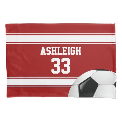 Red and White Stripes Jersey Soccer Ball Pillow Case