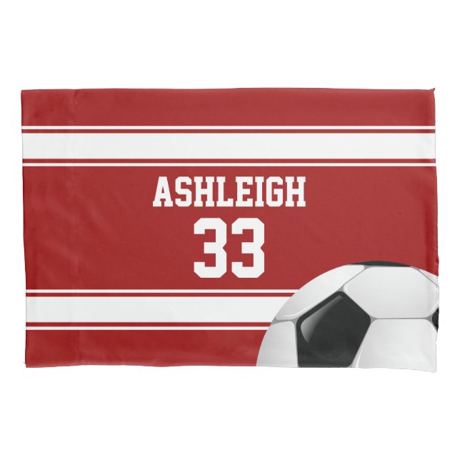 Red and White Stripes Jersey Soccer Ball Pillow Case (Front)