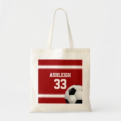 Red and White Stripes Jersey Soccer Ball Tote Bag