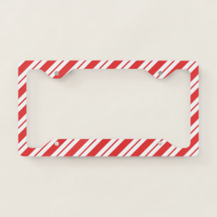 Red and White Stripes License Plate Frame