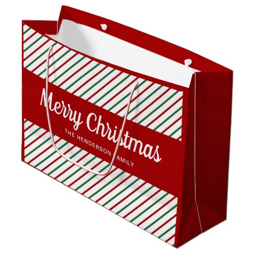 Red And White Stripes Merry Christmas Large Gift Bag