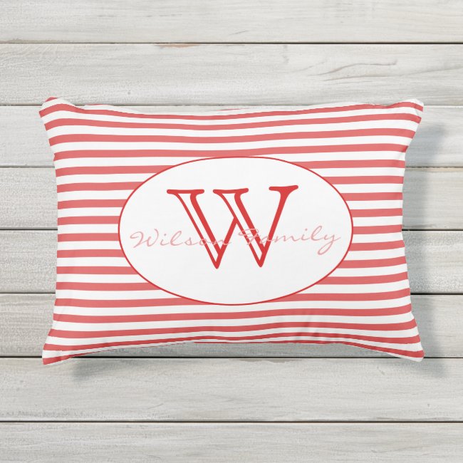 Red and White Stripes | Monogram Outdour Pillow