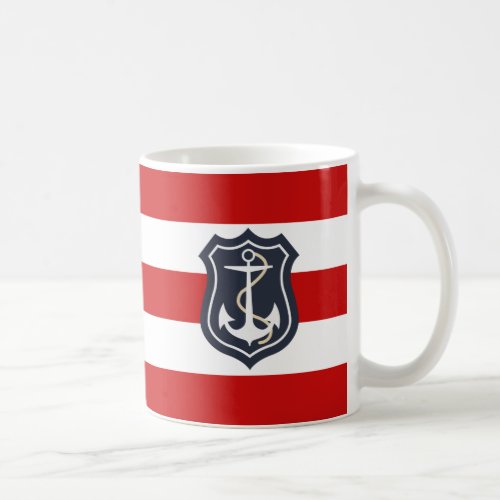 Red and White Stripes Nautical Anchor Coffee Mug