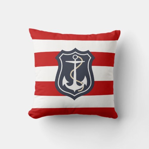 Red and White Stripes Nautical Style Throw Pillow