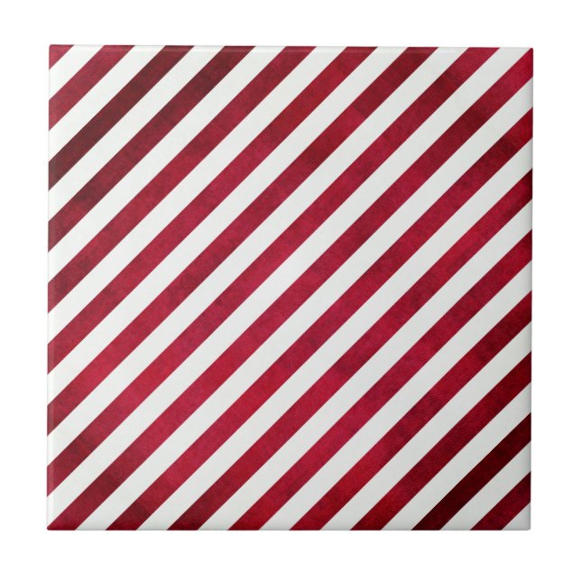 Red and White Stripes on Fabric Texture by STaylor Ceramic Tile (Front)
