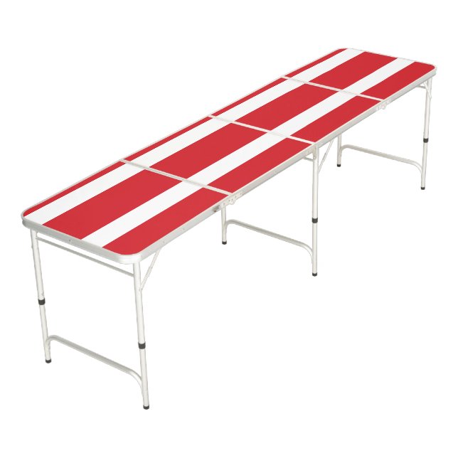 Red and white stripes pattern  beer pong table (Angled)
