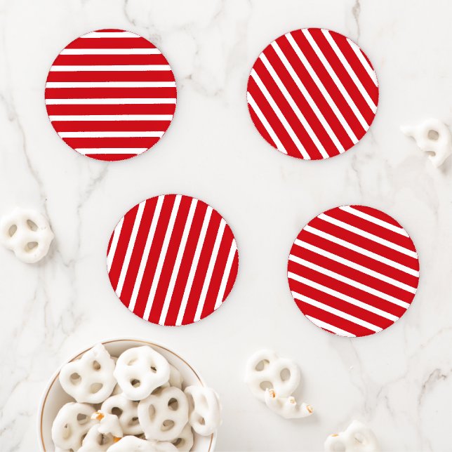 Red and white stripes pattern  coaster set (In Situ)