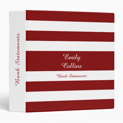 Red And White Stripes Pattern Name Text 3 Ring Binder