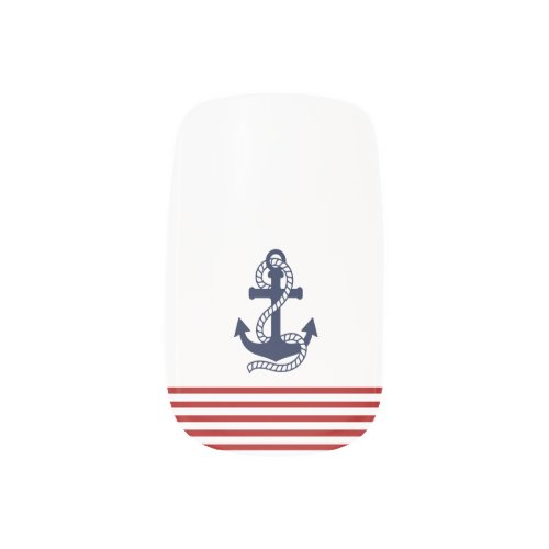 Red and White Stripes Pattern Navy Anchor Minx Nail Wraps