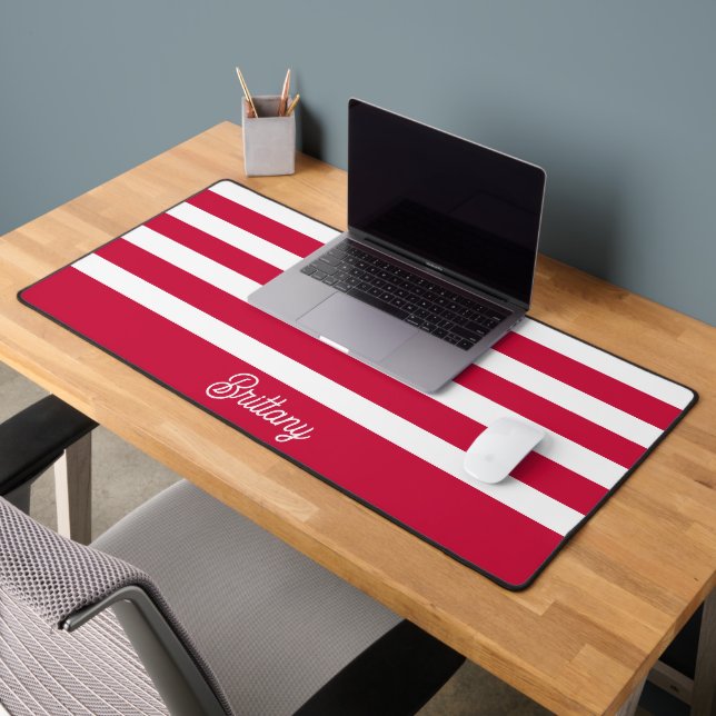 Red and White Stripes Pattern Personalized  Desk Mat (Office 2)