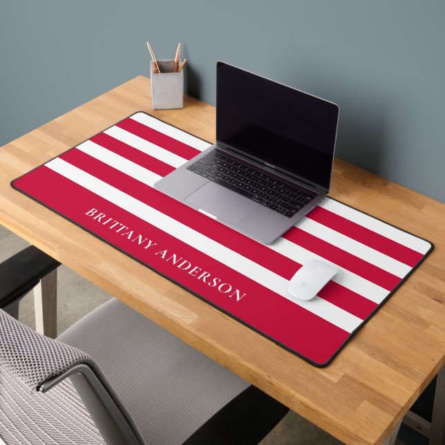 Red and White Stripes Pattern Personalized  Desk Mat (Office 2)