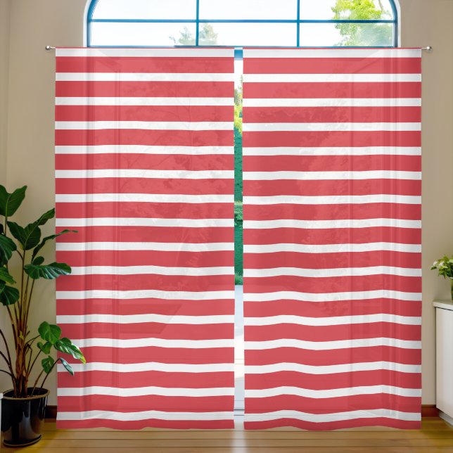 Red and white stripes pattern  sheer curtains (Living Room)