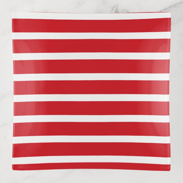 Red and white stripes pattern  trinket tray (Front)