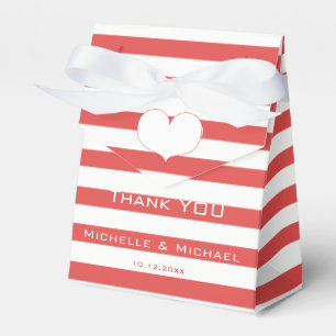 Red and White Stripes Personalized Wedding Favor Boxes